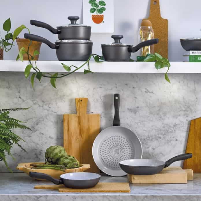 The entire range of Earth Pans in a kitchen
