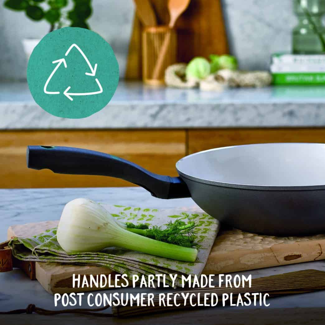 Handles partly made from post consumer recycled plastic