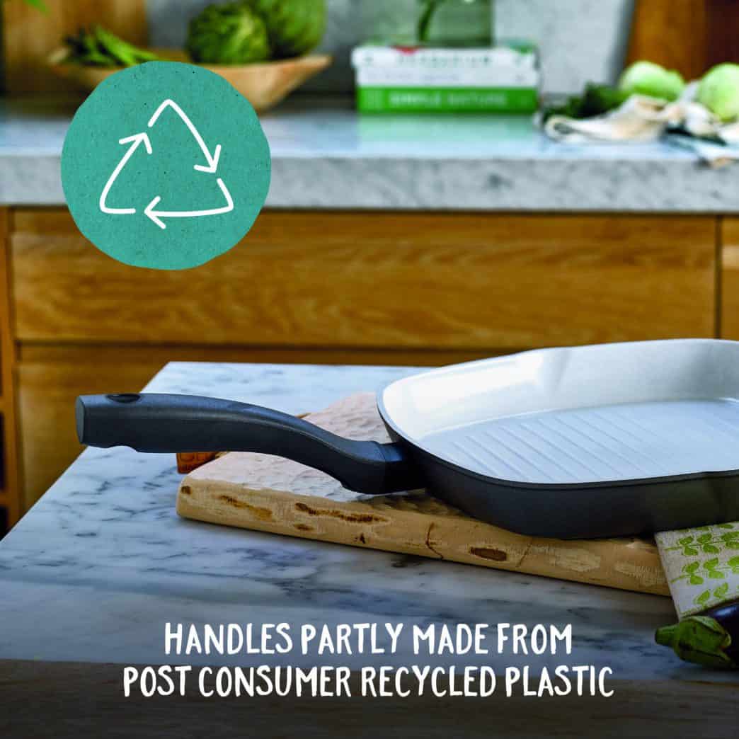 Handles partly made from post consumer recycled plastic