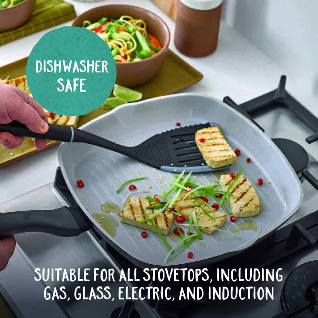 Dishwasher safe. Suitable for all stovetops, including gas, glass, electric and induction.