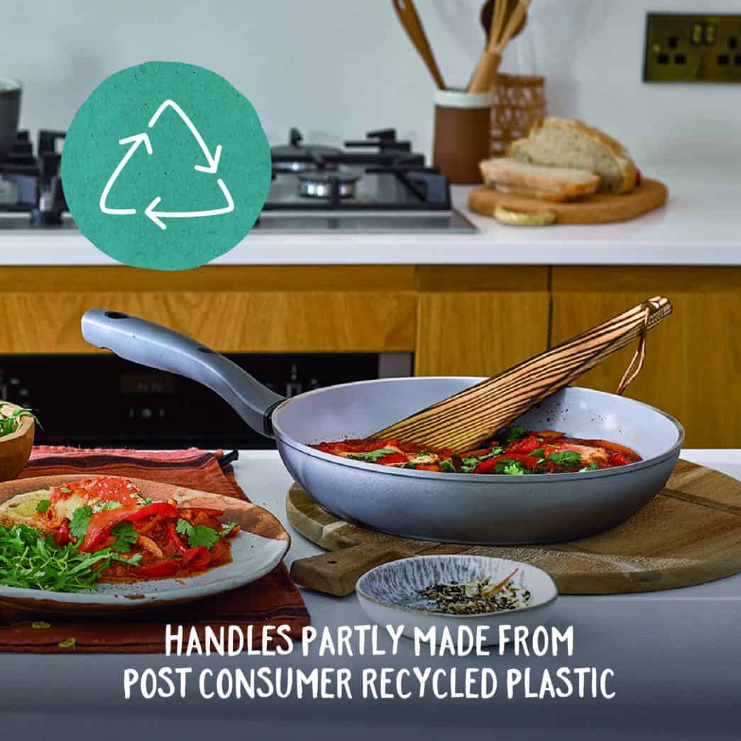 Handles partly made from post consumer plastic